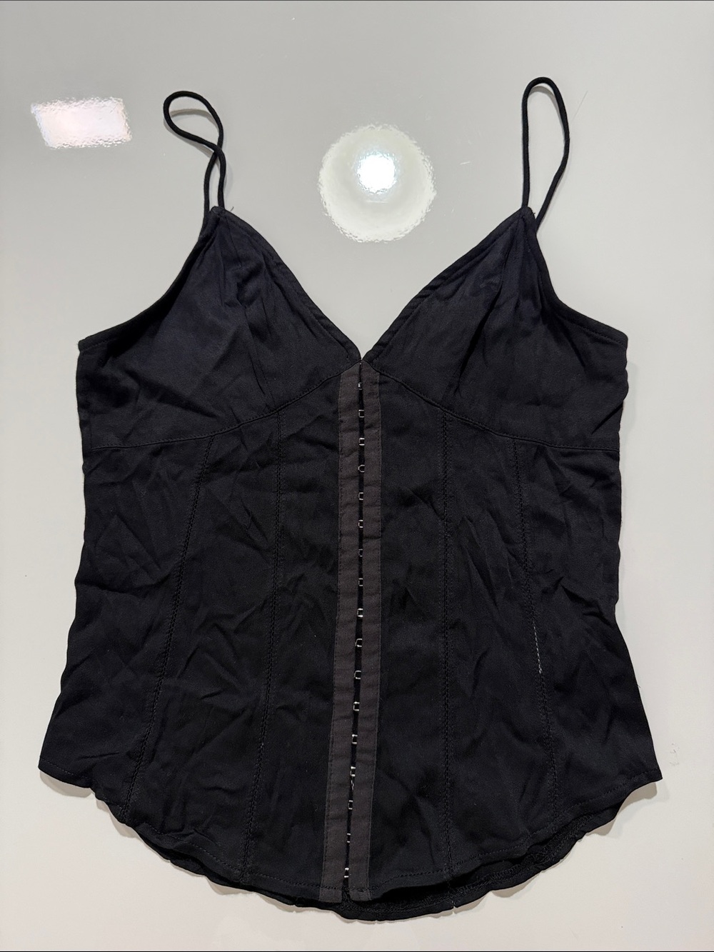 silence + noise Black Corset-Detail Spaghetti Strap Camisole Sz M